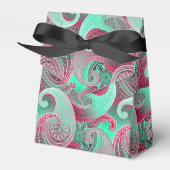 Raspberry en Aqua Paisley Damask Pattern Bedankdoosjes (Voorkant Zijde)