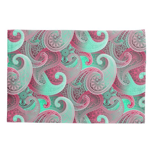 Raspberry en Aqua Paisley Patroon Kussensloop (Achterkant-Links)