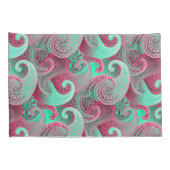 Raspberry en Aqua Paisley Patroon Kussensloop (Achterkant-Rechts)