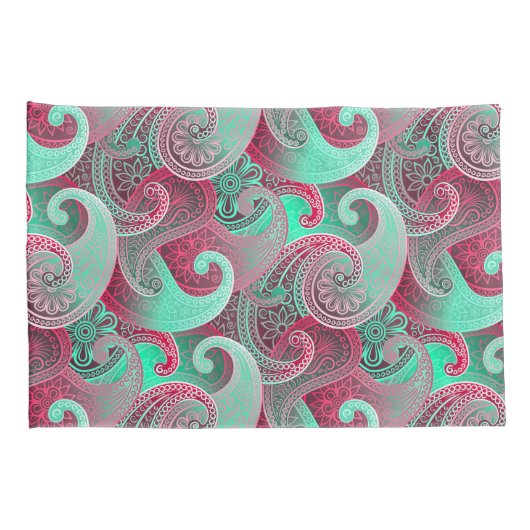 Raspberry en Aqua Paisley Patroon Kussensloop (Achterkant-Rechts)