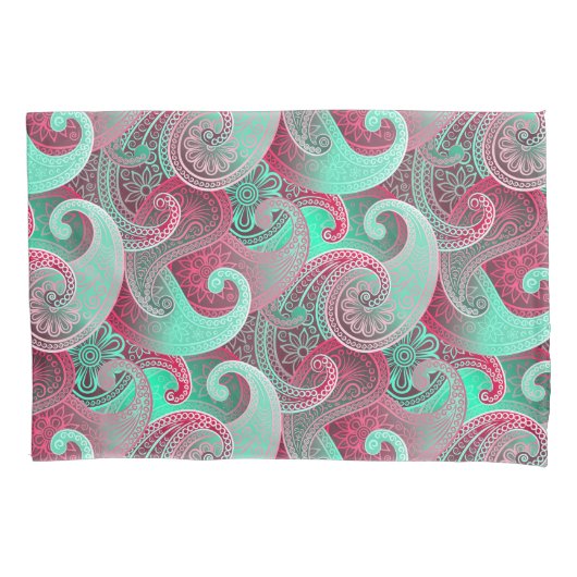 Raspberry en Aqua Paisley Patroon Kussensloop (Voorkant-Links)