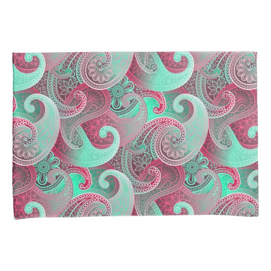 Raspberry en Aqua Paisley Patroon Kussensloop (Voorkant-Rechts)