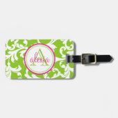 Raspberry en Limoen Monogrammed Damask Print Bagagelabel (Voorkant horizontaal)