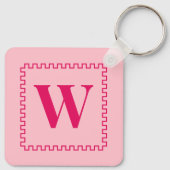 Raspberry en Roze Vierkante Grens Monogram Initial Sleutelhanger (Achterkant)