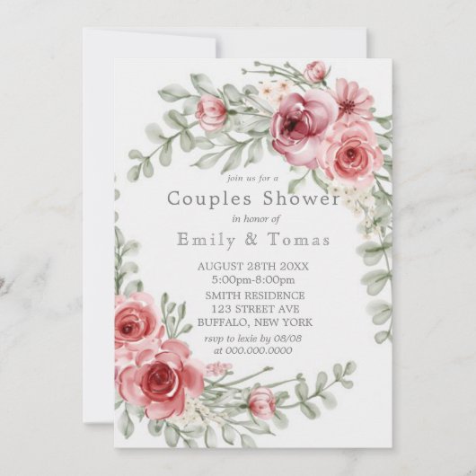 Raspberry en Roze Waterverf Peony Couples Shower (Voorkant)