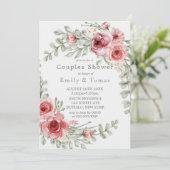 Raspberry en Roze Waterverf Peony Couples Shower (Staand voorkant)
