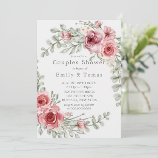 Raspberry en Roze Waterverf Peony Couples Shower (Staand voorkant)