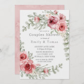 Raspberry en Roze Waterverf Peony Couples Shower (Voorkant / Achterkant)