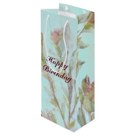 Raspberry Floral Waterverf Wine Gift Bag Wijn Cadeautas