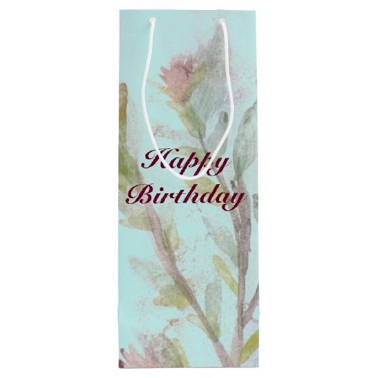 Raspberry Floral Waterverf Wine Gift Bag Wijn Cadeautas (Achterkant)