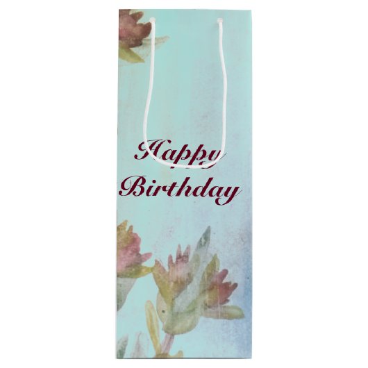 Raspberry Floral Waterverf Wine Gift Bag Wijn Cadeautas (Voorkant)