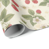 Raspberry Fruit Bunches with Leaves and Blossom Cadeaupapier (Rol Hoek)