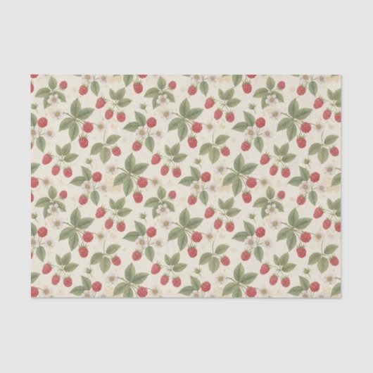 Raspberry Fruit Bunches with Leaves and Blossom Tissuepapier (Voorkant)