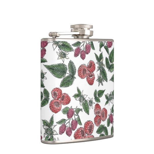 Raspberry Fruit Leaves Illustration Pattern Heupfles (Rechts)