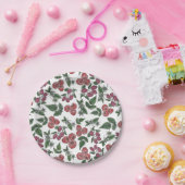 Raspberry Fruit Leaves Illustration Pattern Papieren Bordje (Feest)