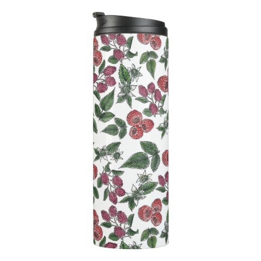 Raspberry Fruit Leaves Illustration Pattern Thermosbeker (Geroteerd rechts)