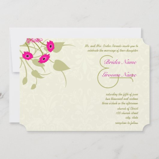 Raspberry Gerber Damask Wedding Invitations Kaart (Voorkant)