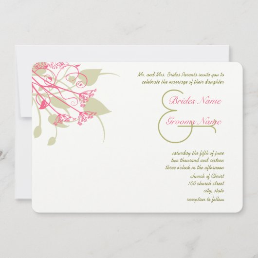 Raspberry Gerber Damask Wedding Invitations Kaart (Voorkant)