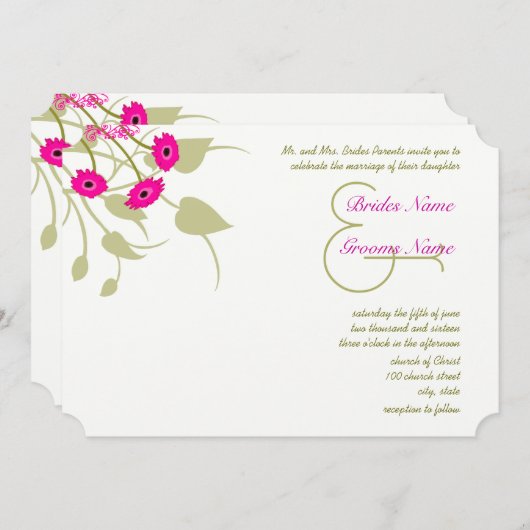 Raspberry Gerber Damask Wedding Invitations Kaart (Voorkant / Achterkant)