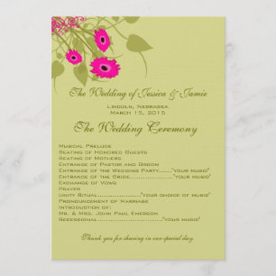 Raspberry Gerbers Wedding Programme Programmakaart