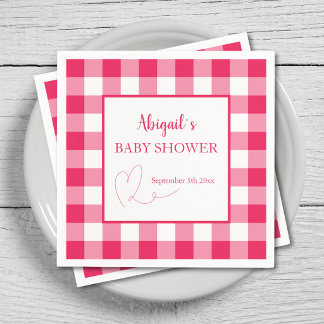 Raspberry Gingham Custom Baby Shower  Servet