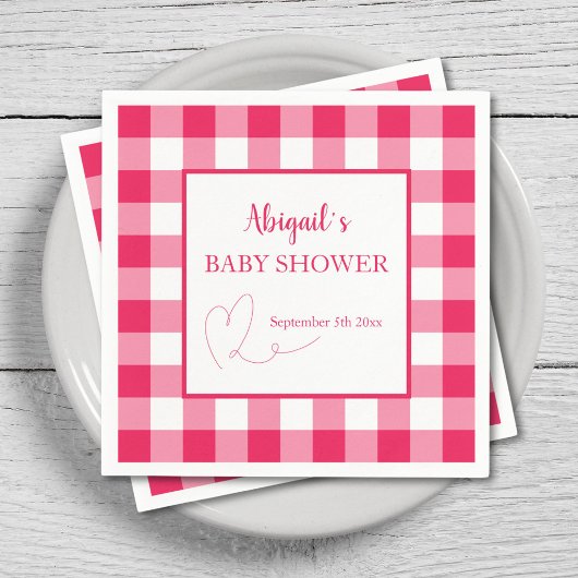 Raspberry Gingham Custom Baby Shower  Servet