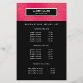 Raspberry Glitter Black Salon Pricing & bServices Flyer (Voorkant)