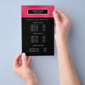 Raspberry Glitter Black Salon Pricing & bServices Flyer (Hand)