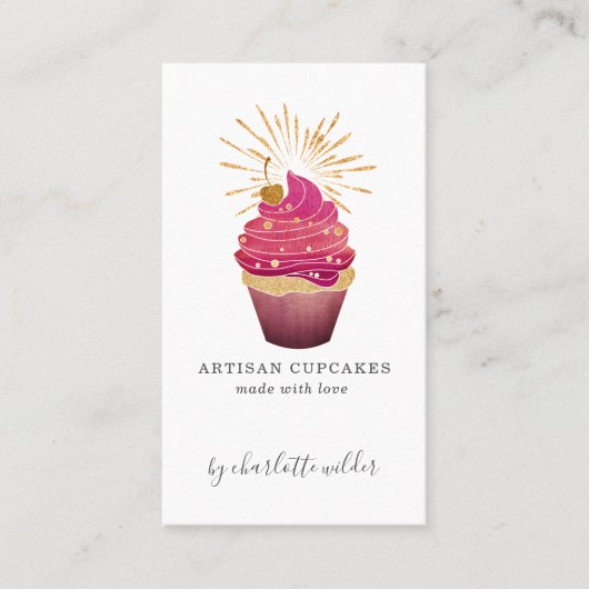 Raspberry Gold Cupcake Baker Bakery Pastry Chef Visitekaartje (Voorkant)