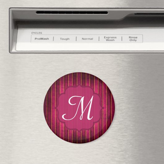 Raspberry Gold Stripe Mod Monogram Initiaal Magnee Magneet (Insitu (Vaatwasser))