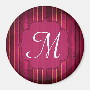 Raspberry Gold Stripe Mod Monogram Initiaal Magnee Magneet