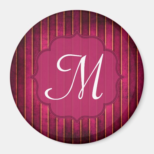 Raspberry Gold Stripe Mod Monogram Initiaal Magnee Magneet (Voorkant)