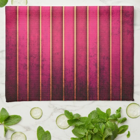 Raspberry Gold Stripe Modern Kitchen Dish Towel Theedoek (Gevouwen)