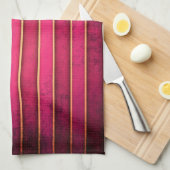 Raspberry Gold Stripe Modern Kitchen Dish Towel Theedoek (Quarter Fold)