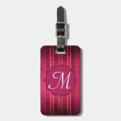 Raspberry Gold Stripe Modern Monogram Bagagelabel (Voorkant verticaal)