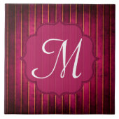 Raspberry Gold Stripe Modern Monogram Displayile Tegeltje (Voorkant)