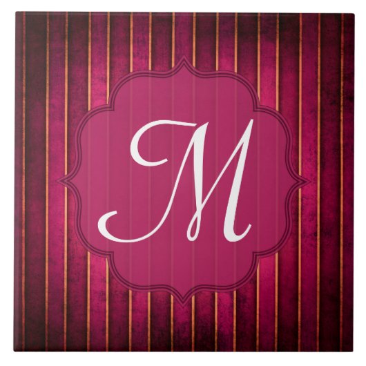 Raspberry Gold Stripe Modern Monogram Displayile Tegeltje (Voorkant)