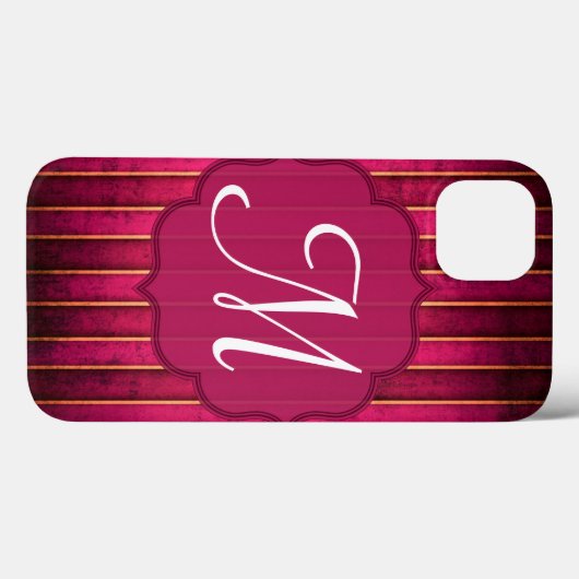 Raspberry Gold Stripe Modern Monogram IPAD Case (Achterkant (horizontaal))