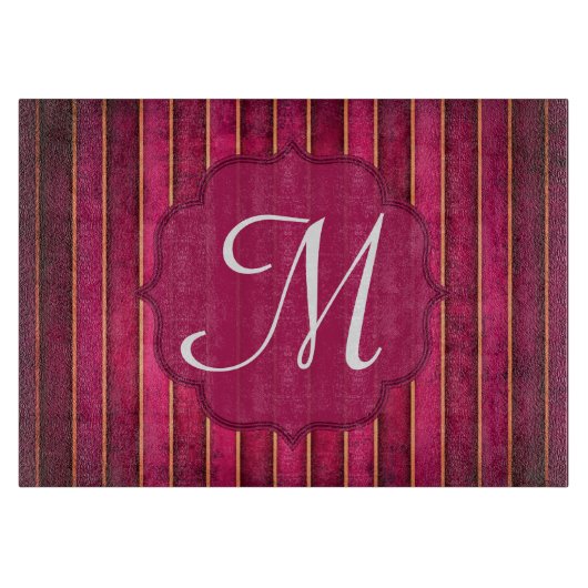 Raspberry Gold Stripe Monogram Glassnijplank Snijplank (Voorkant)