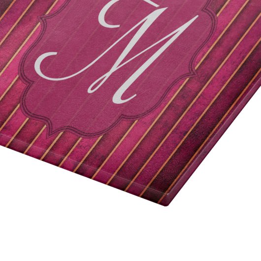 Raspberry Gold Stripe Monogram Glassnijplank Snijplank (Hoek)