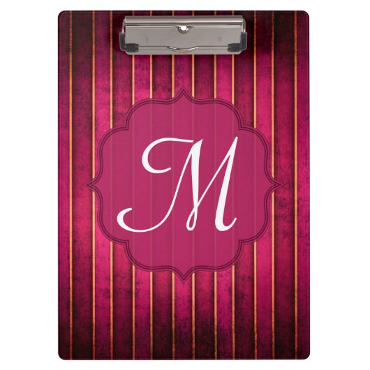 Raspberry Gold Stripe Monogram Initiaal Clip Board Klembord (Voorkant)