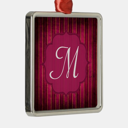 Raspberry Gold Stripe Monogram Initiaal Ornament (Rechts)