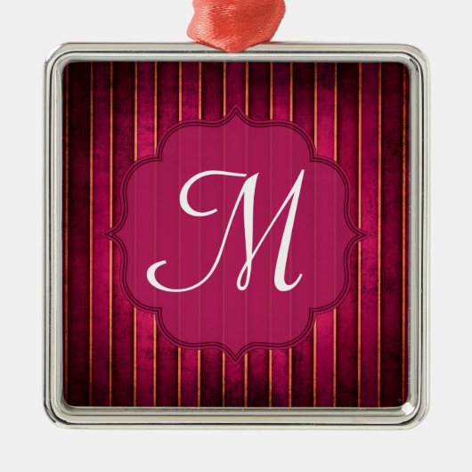 Raspberry Gold Stripe Monogram Initiaal Ornament (Voorkant)