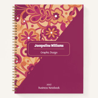 Raspberry Groovy Psychedelic 60s 70s Floral  Notitieboek