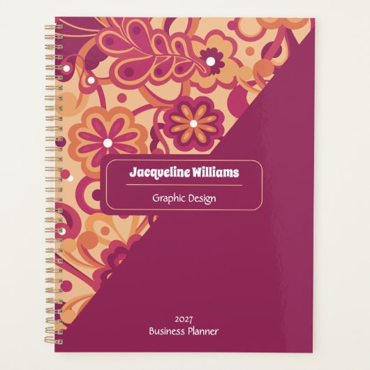 Raspberry Groovy Psychedelic 60s 70s Floral  Planner (Voorkant)