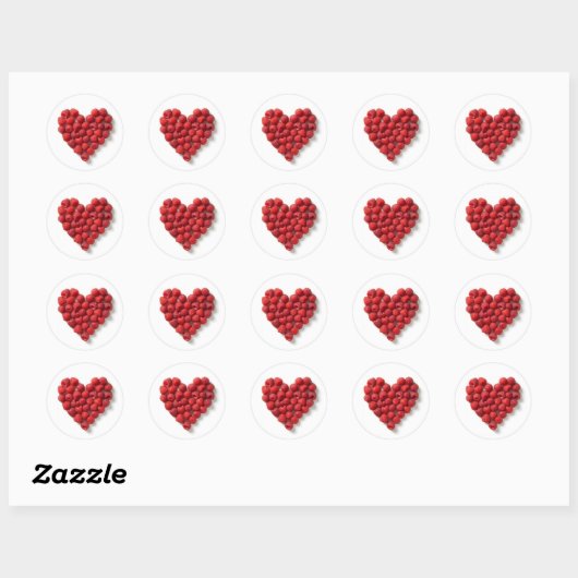 Raspberry Heart Ronde Sticker (Vel)