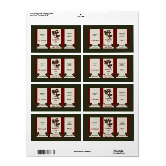 Raspberry Homemede Jam Canning Label 3 (Full Sheet)