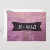 Raspberry-Hued Grunge Textured, "I Miss Your Face" Briefkaart (Voorkant / Achterkant)