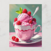 Raspberry Ice Cream in een Roze Koffie Cup Briefkaart (Voorkant)