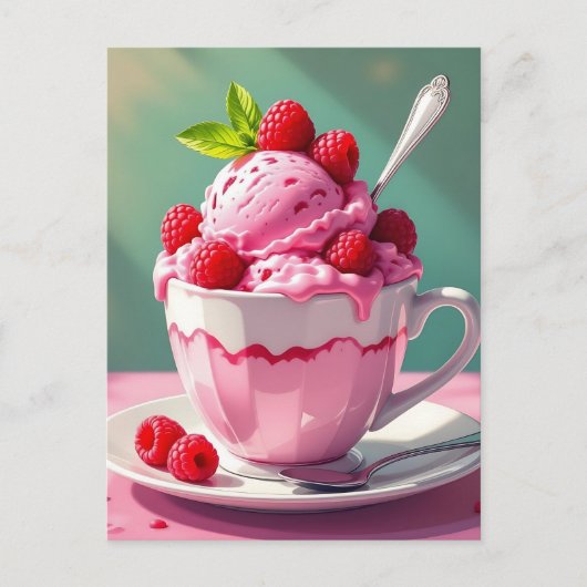Raspberry Ice Cream in een Roze Koffie Cup Briefkaart (Voorkant)